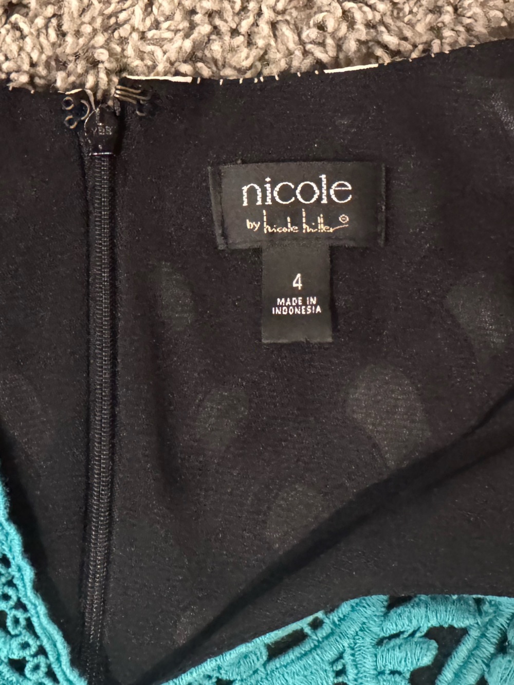 Nicole Miller Black Dress with Teal Crochet Trim - Picture 5 of 7